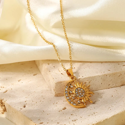 Wholesale Jewelry Fashion Sun Star Moon 304 Stainless Steel Zircon Gold Plated Necklace