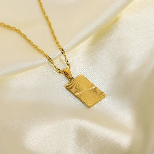 Fashion Sunshine Rectangular Pendant 18k Stainless Steel Necklace