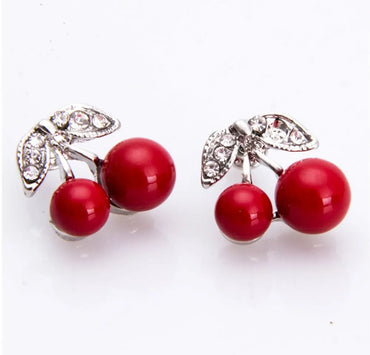 Fashion Sweet Cute Fruit Shaped Inlay Diamond Cherry Earrings