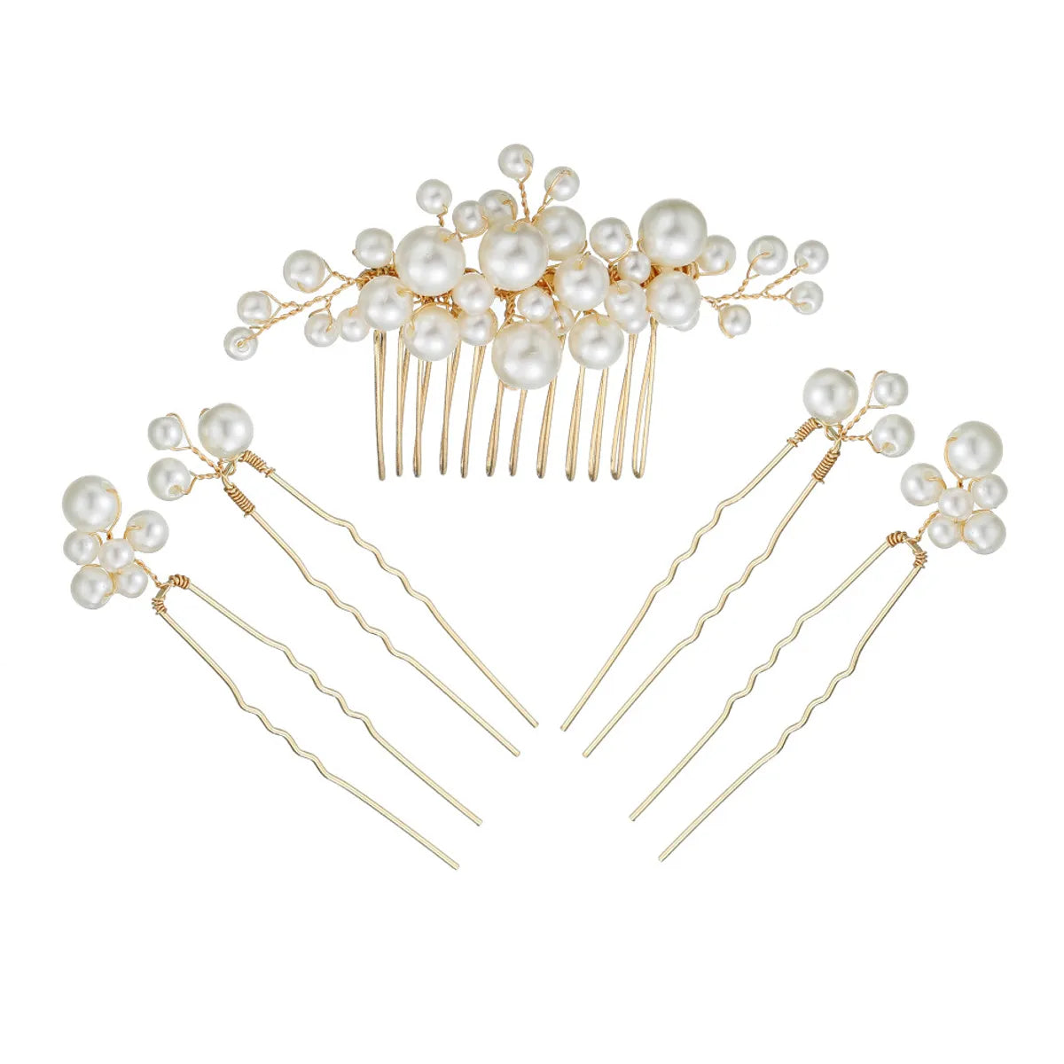 Fashion Sweet Handmade Pearl Hairpin Wedding Plate And Comb Set