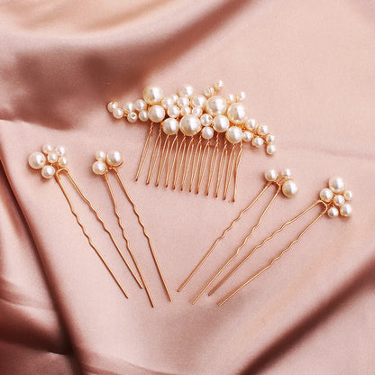 Fashion Sweet Handmade Pearl Hairpin Wedding Plate And Comb Set