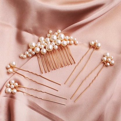 Fashion Sweet Handmade Pearl Hairpin Wedding Plate And Comb Set