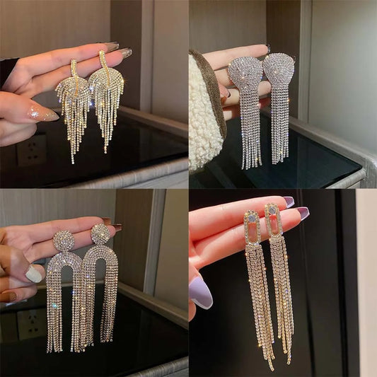 1 Pair Fashion Tassel Inlay Alloy Artificial Diamond Drop Earrings