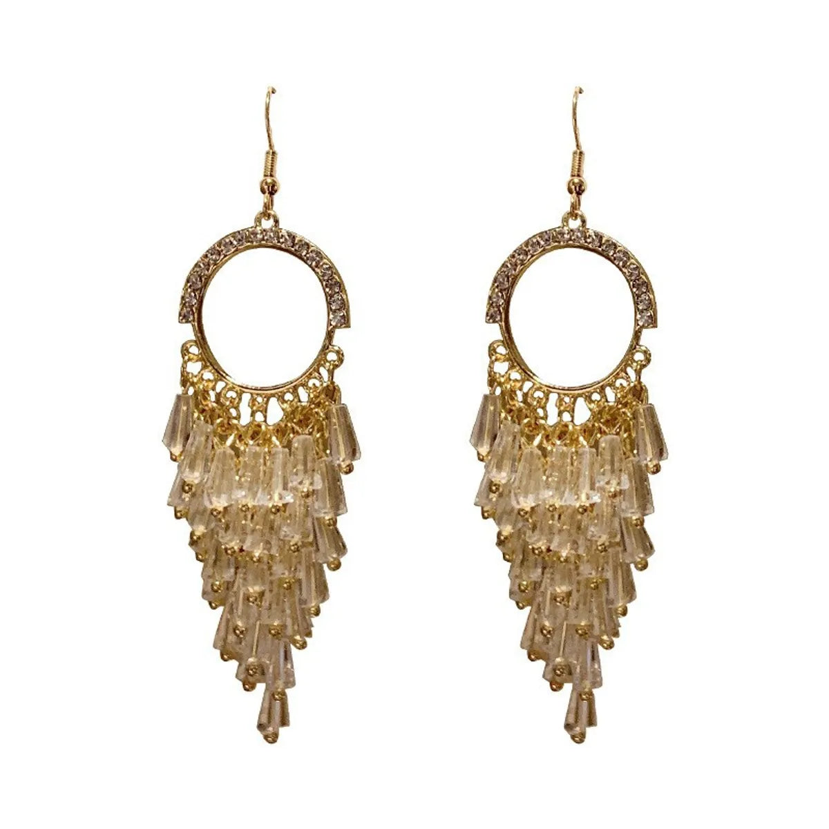 1 Pair Fashion Tassel Inlay Alloy Artificial Diamond Drop Earrings