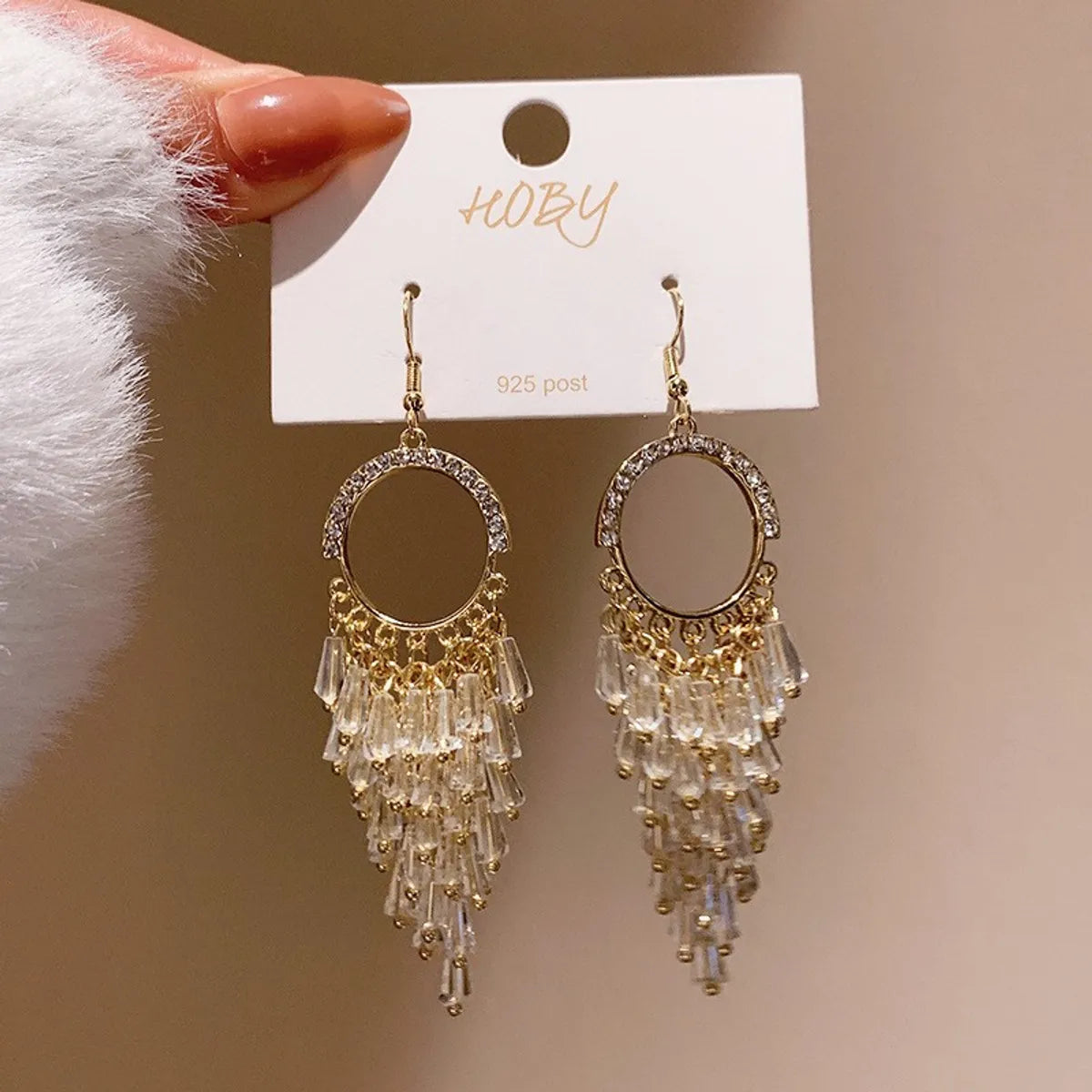 1 Pair Fashion Tassel Inlay Alloy Artificial Diamond Drop Earrings