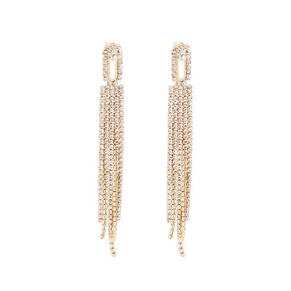 Fashion Tassel Alloy Metal Inlay Rhinestone Drop Earrings