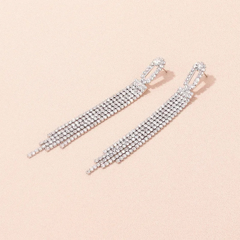 Fashion Tassel Alloy Metal Inlay Rhinestone Drop Earrings