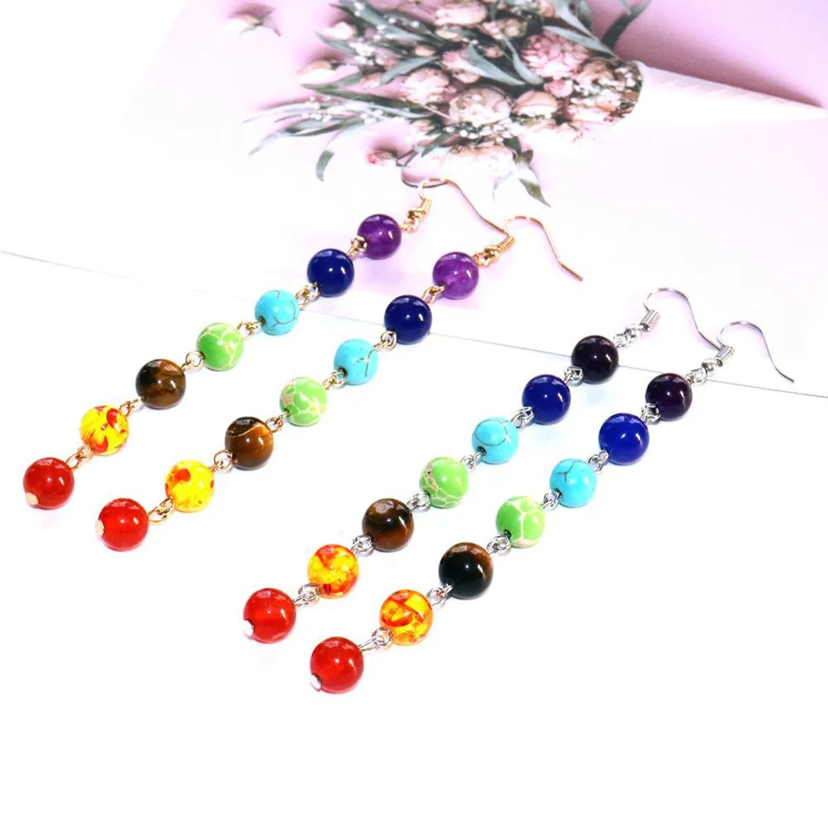 Fashion Tassel Alloy Natural Stone Beaded Drop Earrings 1 Pair