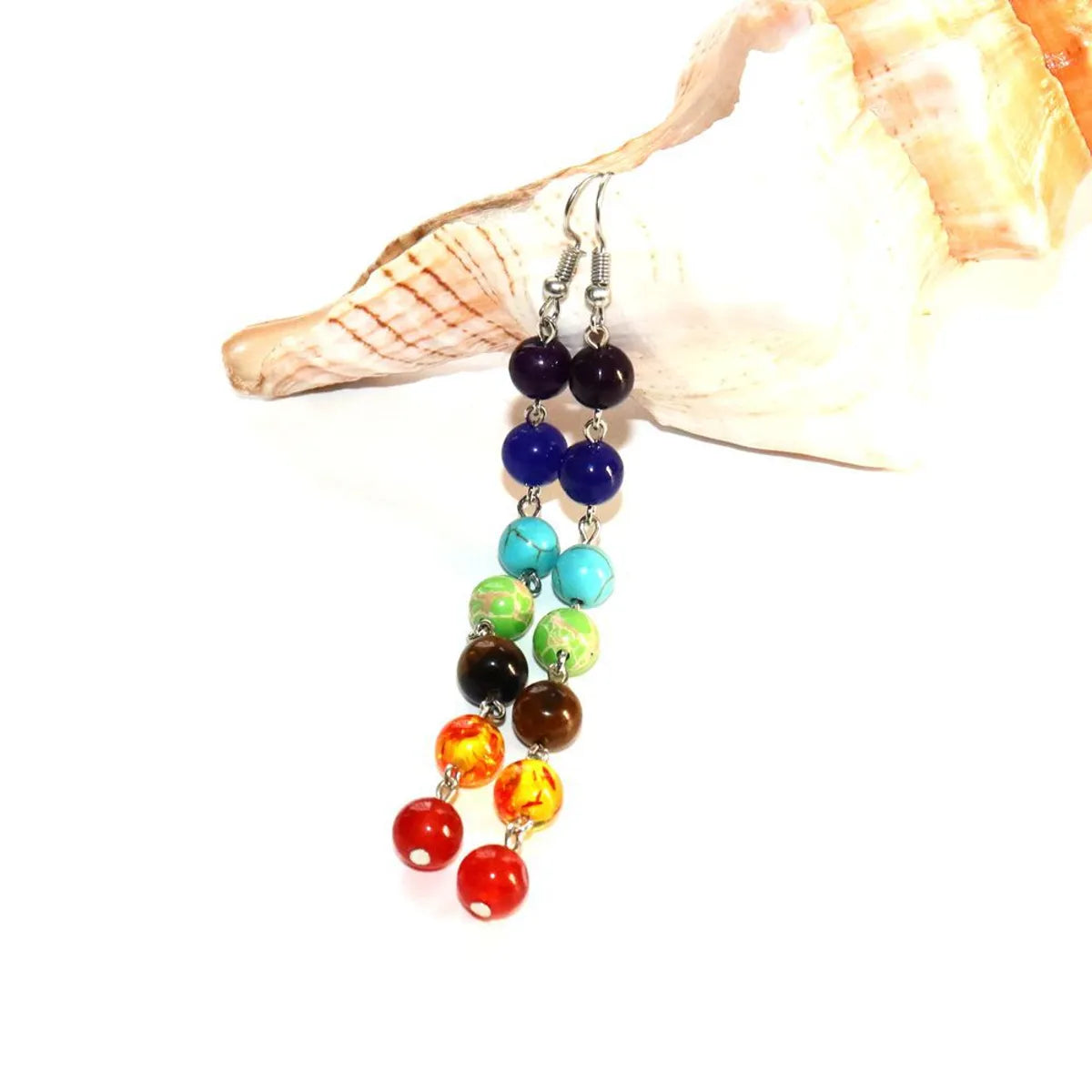 Fashion Tassel Alloy Natural Stone Beaded Drop Earrings 1 Pair