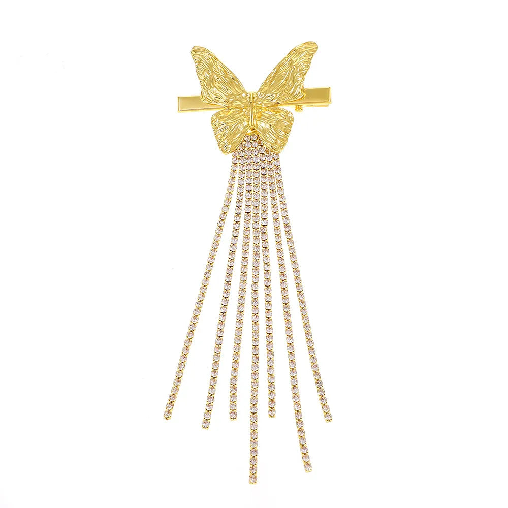 Fashion Tassel Bow Knot Alloy Rhinestone Hair Clip