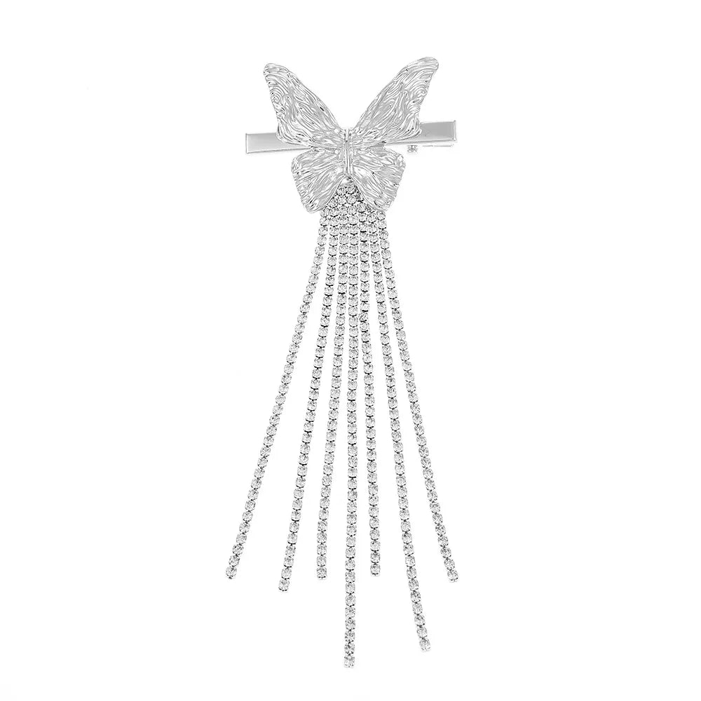 Fashion Tassel Bow Knot Alloy Rhinestone Hair Clip