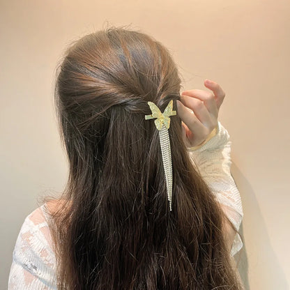 Fashion Tassel Bow Knot Alloy Rhinestone Hair Clip