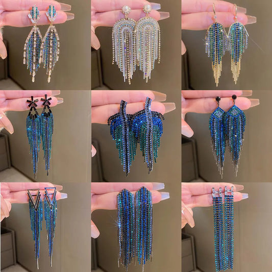 Fashion Tassel Copper Inlay Rhinestones Drop Earrings 1 Pair