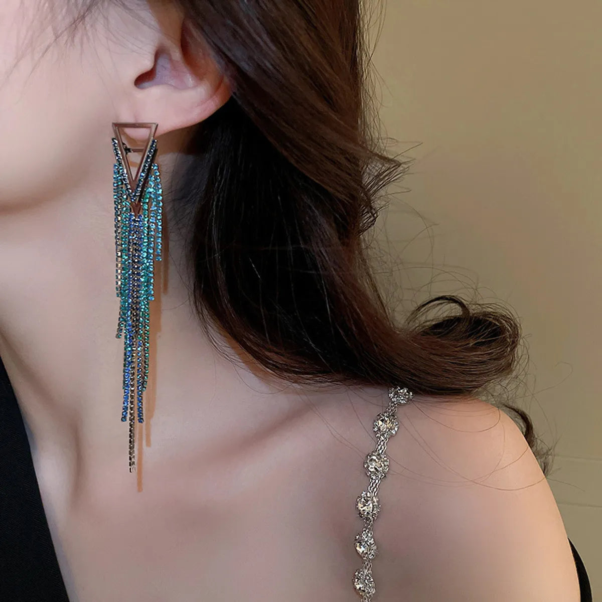 Fashion Tassel Copper Inlay Rhinestones Drop Earrings 1 Pair