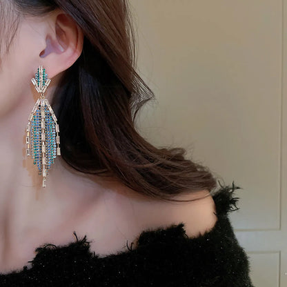 Fashion Tassel Copper Inlay Rhinestones Drop Earrings 1 Pair