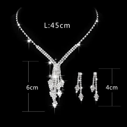 Fashion Tassel Copper Plating Inlay Rhinestone Earrings Necklace