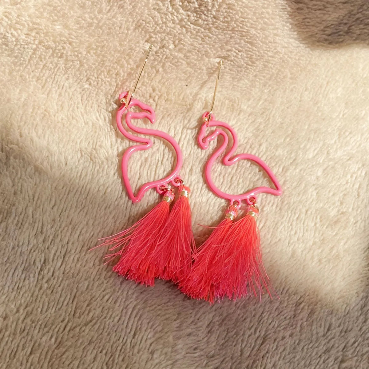 Fashion Tassel Flamingo Alloy Splicing Earrings