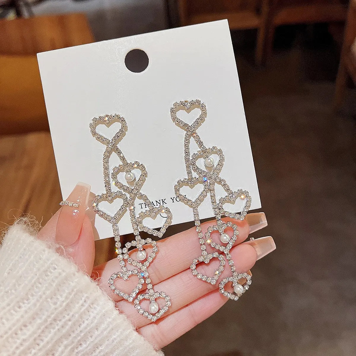 Fashion Tassel Heart Shape Bow Knot Imitation Pearl Copper Inlay Rhinestones Drop Earrings 1 Pair