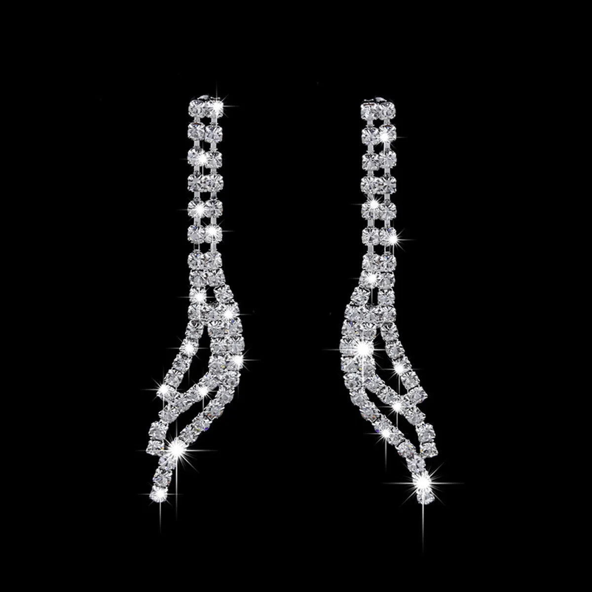 Fashion Tassel Rhinestone Diamond Silver Plated Earrings Necklace