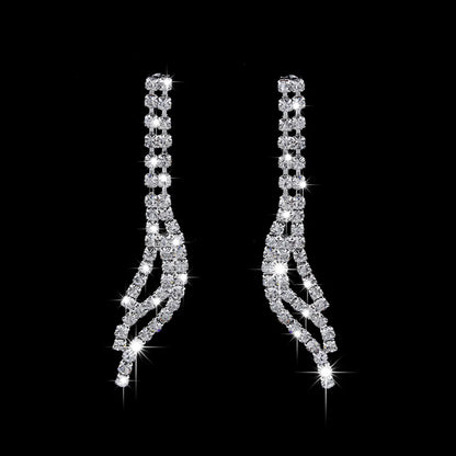 Fashion Tassel Rhinestone Diamond Silver Plated Earrings Necklace