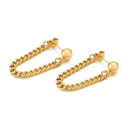 Fashion Tassel Stainless Steel Gold Round Ring Earrings