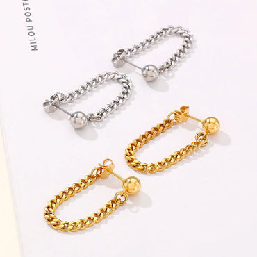 Fashion Tassel Stainless Steel Gold Round Ring Earrings