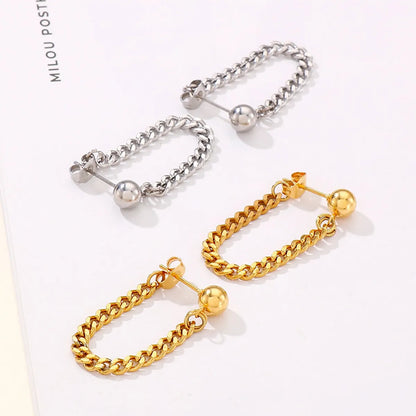 Fashion Tassel Stainless Steel Gold Round Ring Earrings