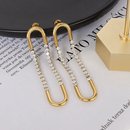 Fashion Temperament Geometric U-shaped Zircon Titanium Steel Earrings