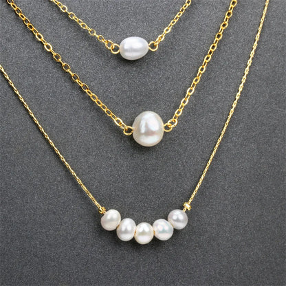 Fashion Three-Layer Pearl Sweater Chain Gold Plated Necklace Wholesale