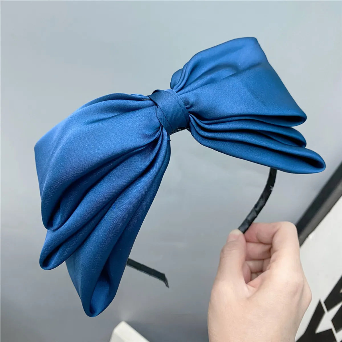 Fashion Three-Layer Satin Solid Color Sweet Big Bow Satin Headband