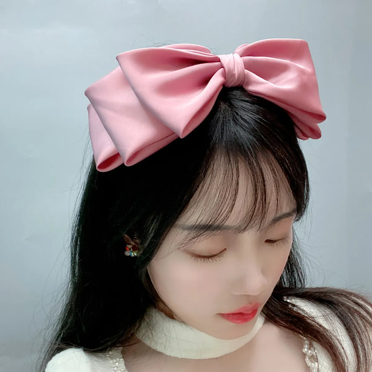 Fashion Three-Layer Satin Solid Color Sweet Big Bow Satin Headband