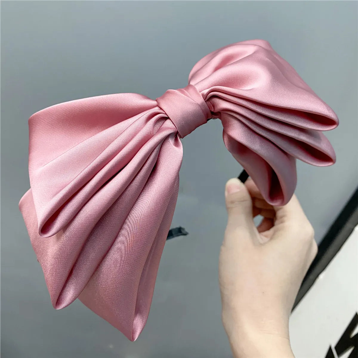 Fashion Three-Layer Satin Solid Color Sweet Big Bow Satin Headband