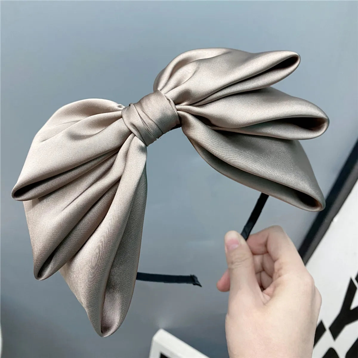 Fashion Three-Layer Satin Solid Color Sweet Big Bow Satin Headband