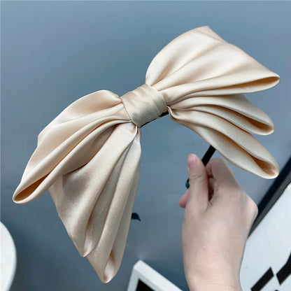 Fashion Three-Layer Satin Solid Color Sweet Big Bow Satin Headband