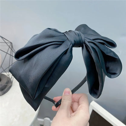 Fashion Three-Layer Satin Solid Color Sweet Big Bow Satin Headband