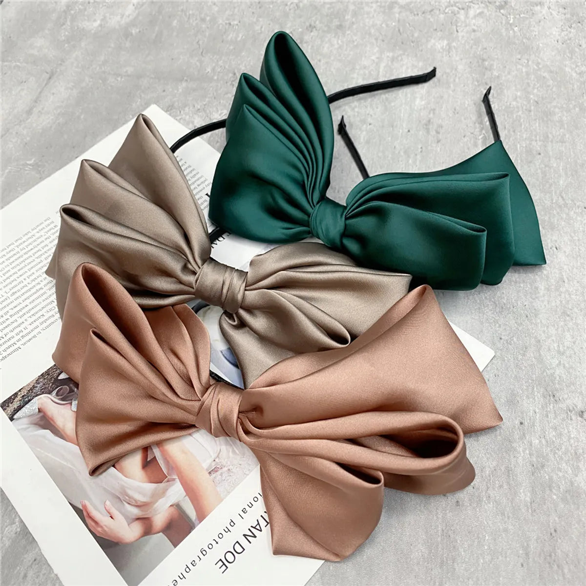 Fashion Three-Layer Satin Solid Color Sweet Big Bow Satin Headband