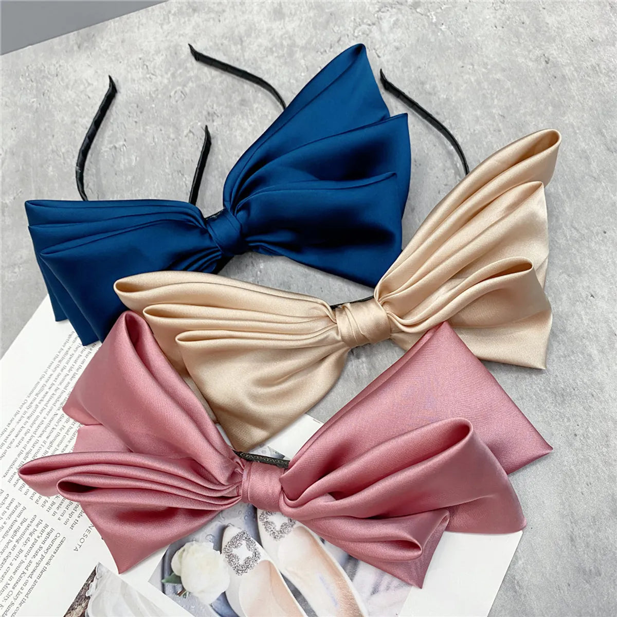 Fashion Three-Layer Satin Solid Color Sweet Big Bow Satin Headband