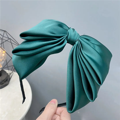 Fashion Three-Layer Satin Solid Color Sweet Big Bow Satin Headband