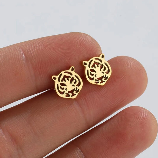 Fashion Tiger Titanium Steel Plating Earrings 1 Pair