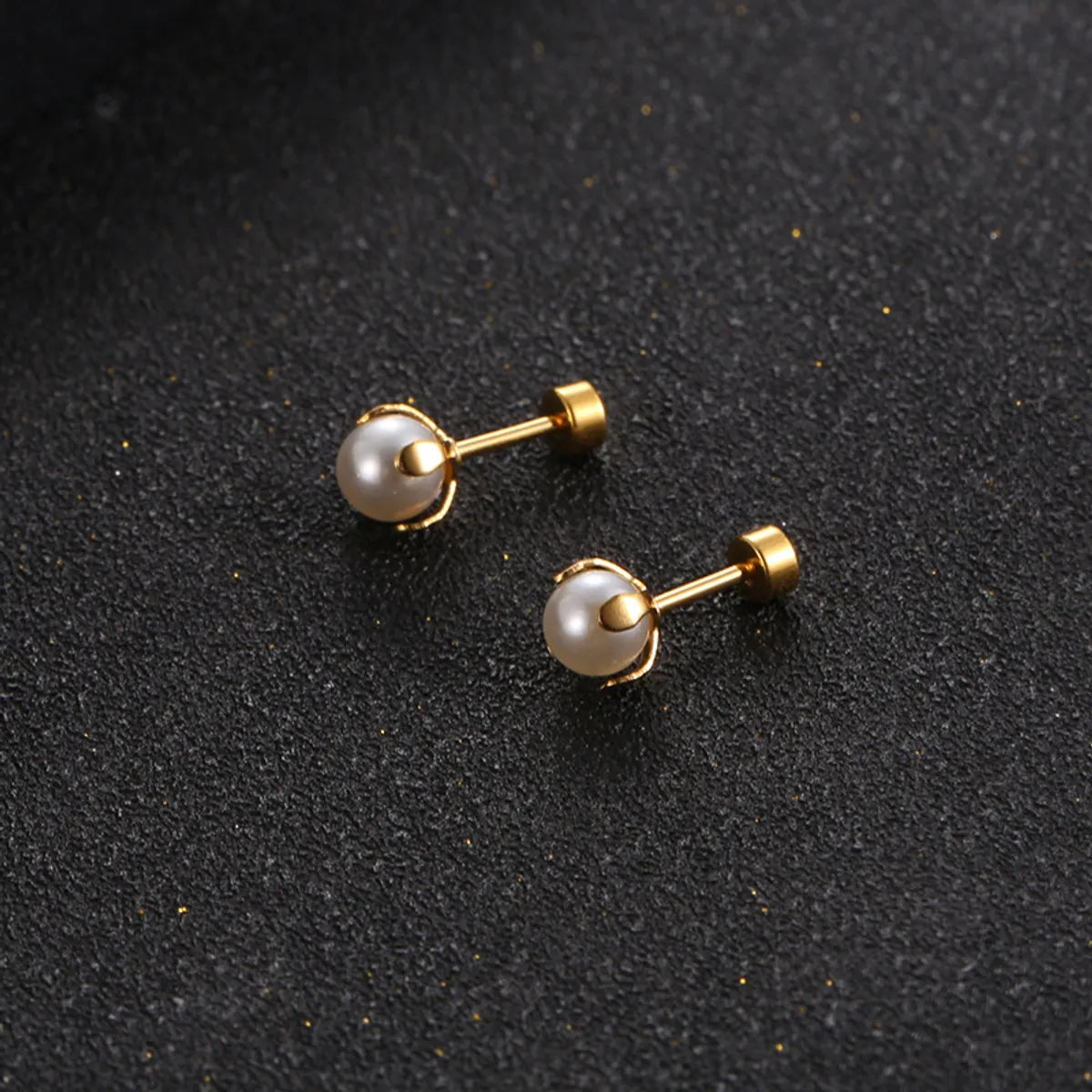 Fashion Titanium Steel Inlaid Pearl Stud Earrings Single Wholesale