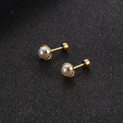 Fashion Titanium Steel Inlaid Pearl Stud Earrings Single Wholesale