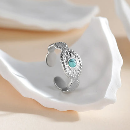 Fashion Titanium Steel Inlay Turquoise Open Ring 1 Piece