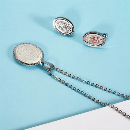 Fashion Titanium Steel Virgin Mary Oval Pendent Necklace Earrings Set Wholesale Gooddiy