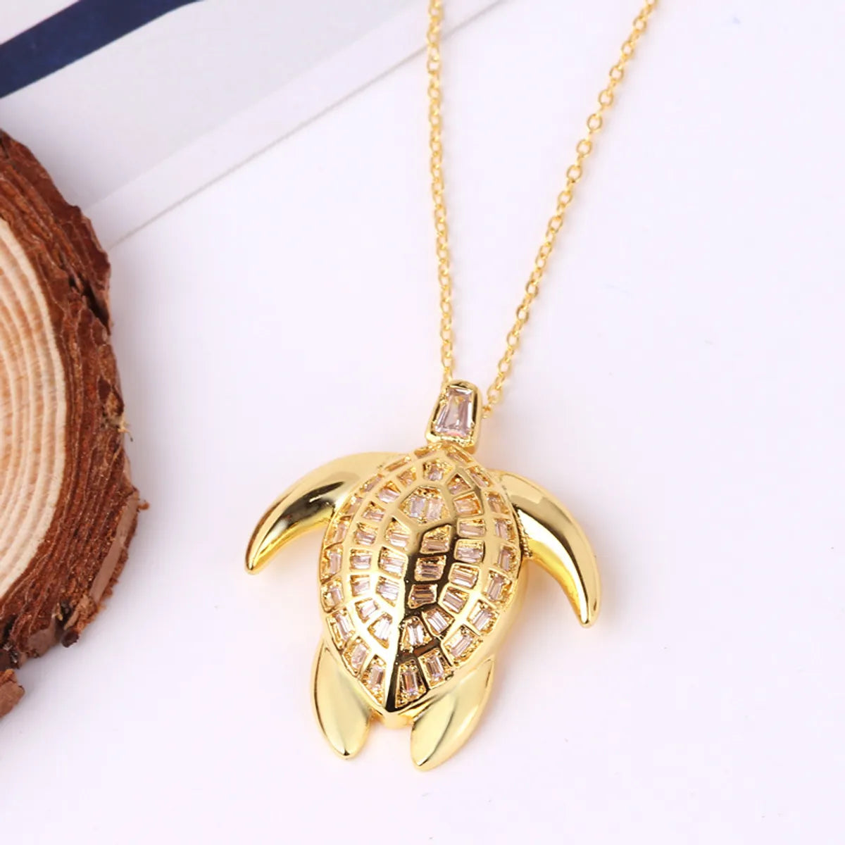 Fashion Tortoise Dragonfly Copper 18k Gold Plated Zircon Pendant Necklace In Bulk