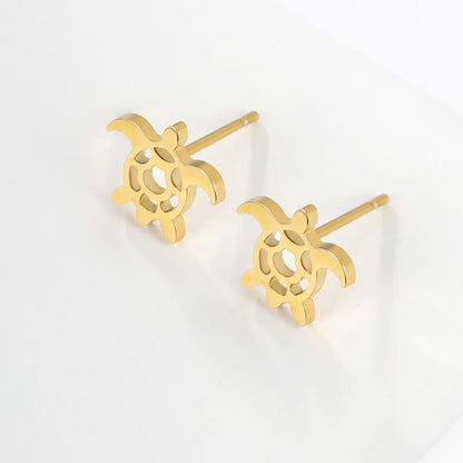 1 Pair Fashion Tortoise Letter  Plating Hollow Out Stainless Steel 18k Gold Plated Ear Studs