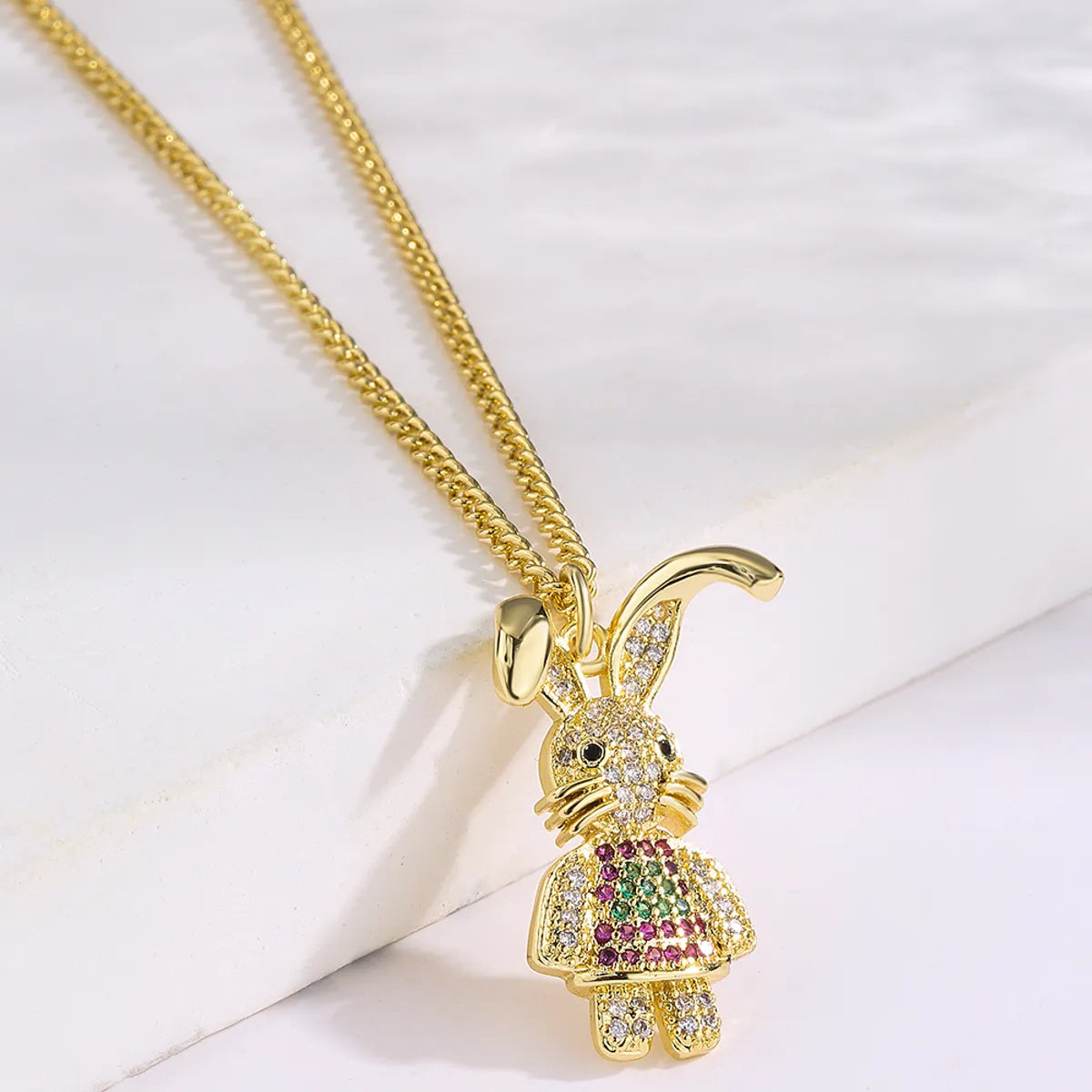 Fashion Tortoise Rabbit Bird Copper Gold Plated Zircon Pendant Necklace 1 Piece