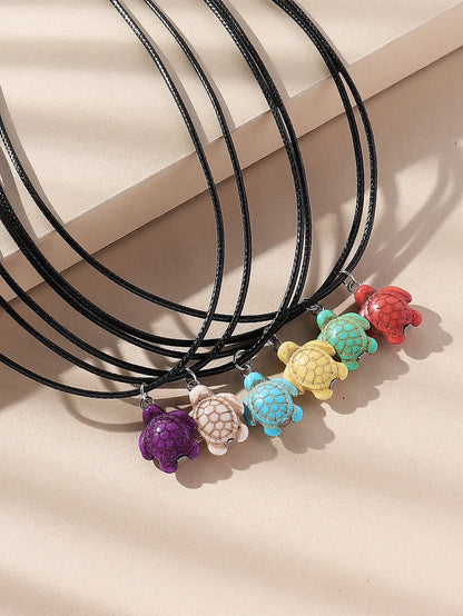 Fashion Tortoise Resin Leather Rope Women'S Pendant Necklace 1 Set