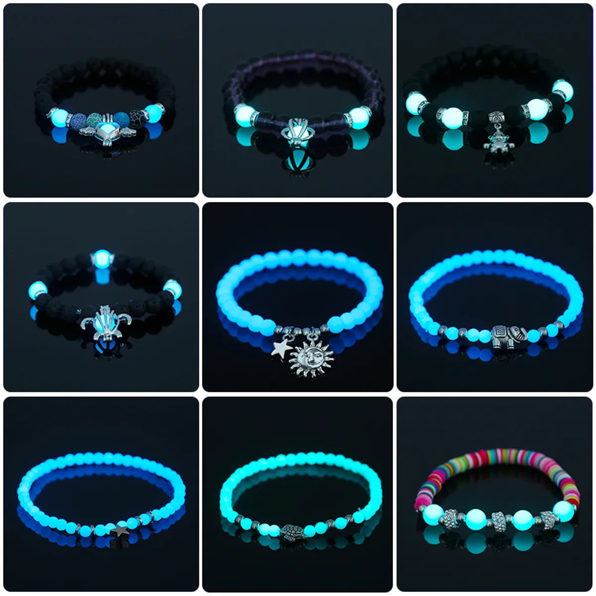 Fashion Tortoise Sun Heart Shape Natural Stone Beaded Luminous Inlay Zircon Bracelets 1 Piece