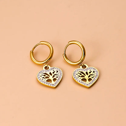 1 Pair Fashion Tree Plating Stainless Steel Zircon Earrings