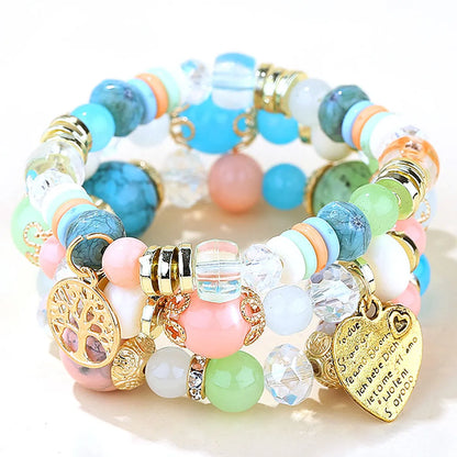 Fashion Trend Concise  Versatile Metal Peach Heart Pendant Candy Beads Multilayer Alloy Bracelet